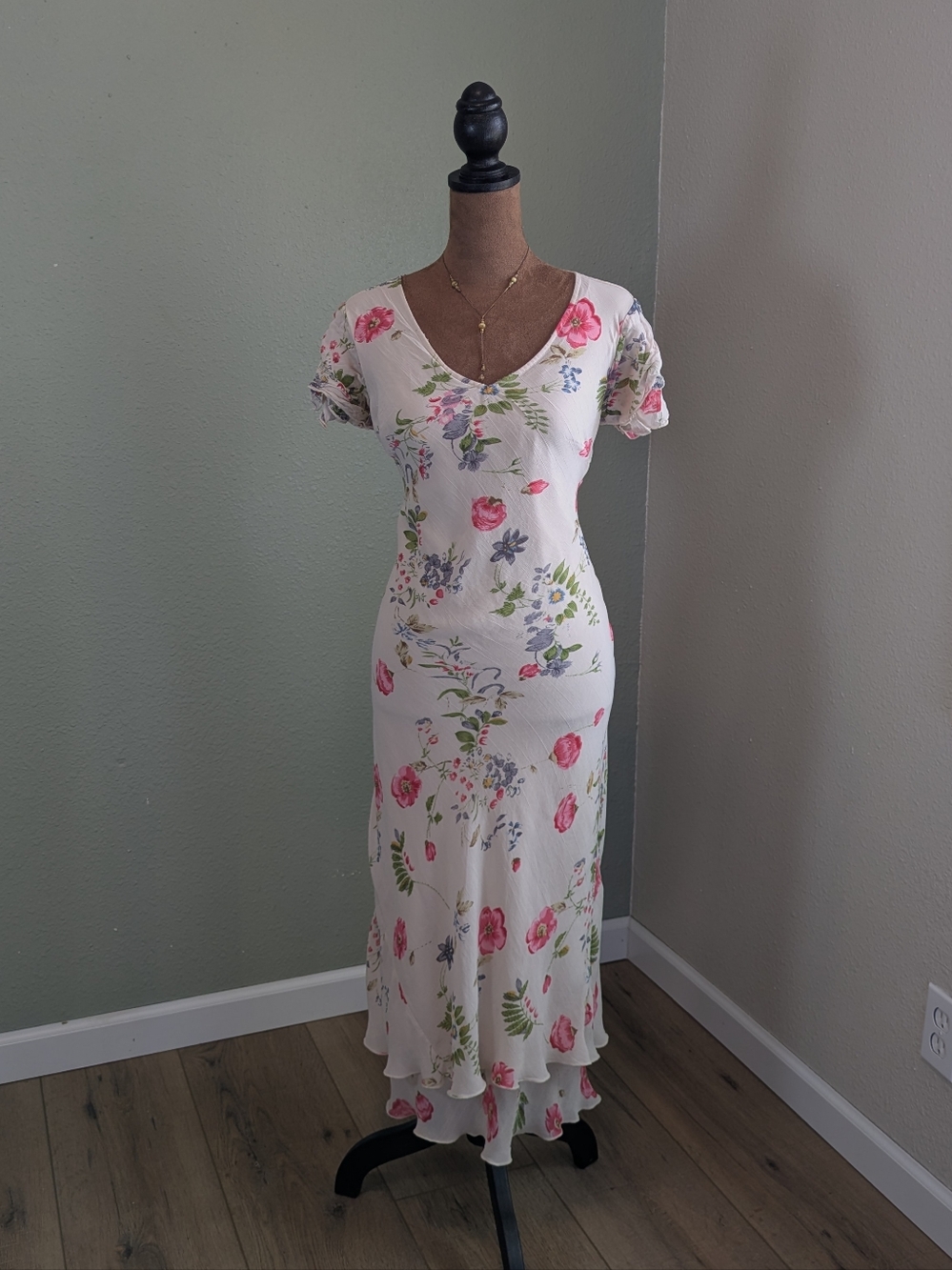 VINTAGE 90s/Y2K Floral Double Layer Ruffle Midi Dress